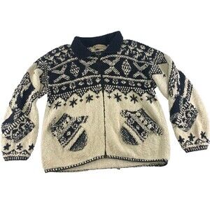 Marsh Landing Hand Knit Zip Sweater Cardigan Ramie Cotton Mitten Pockets Small